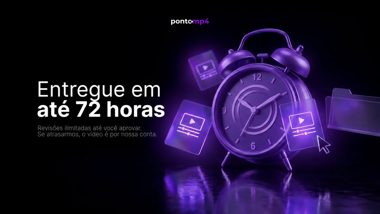 Entregue em até 72 horas. Revisões ilimitadas até você aprovar. Se atrasarmos, o vídeo é por nossa conta. Condição da oferta Agency; confirme o prazo do seu projeto na proposta.
